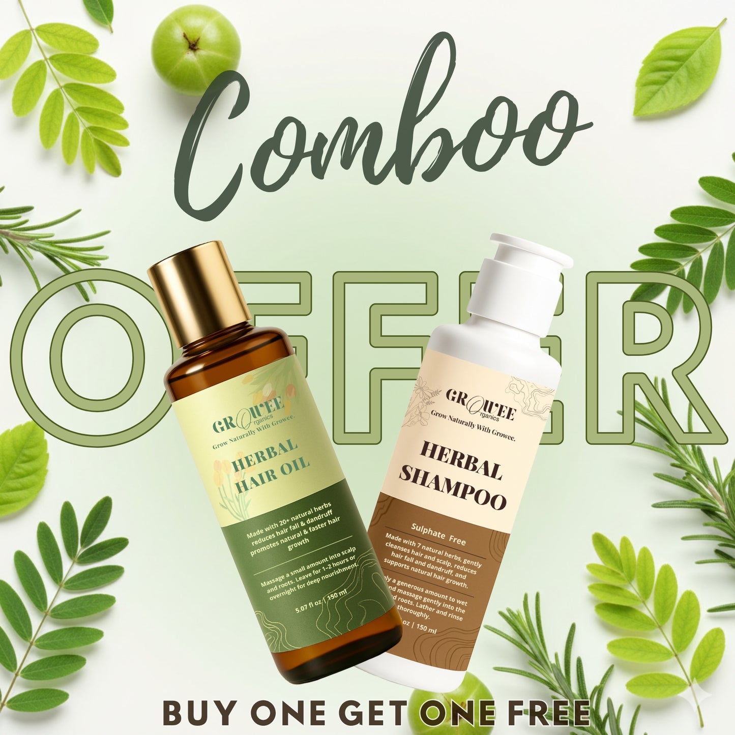 Growee Herbal Hair Care Combo – Buy Oil, Get Shampoo Free