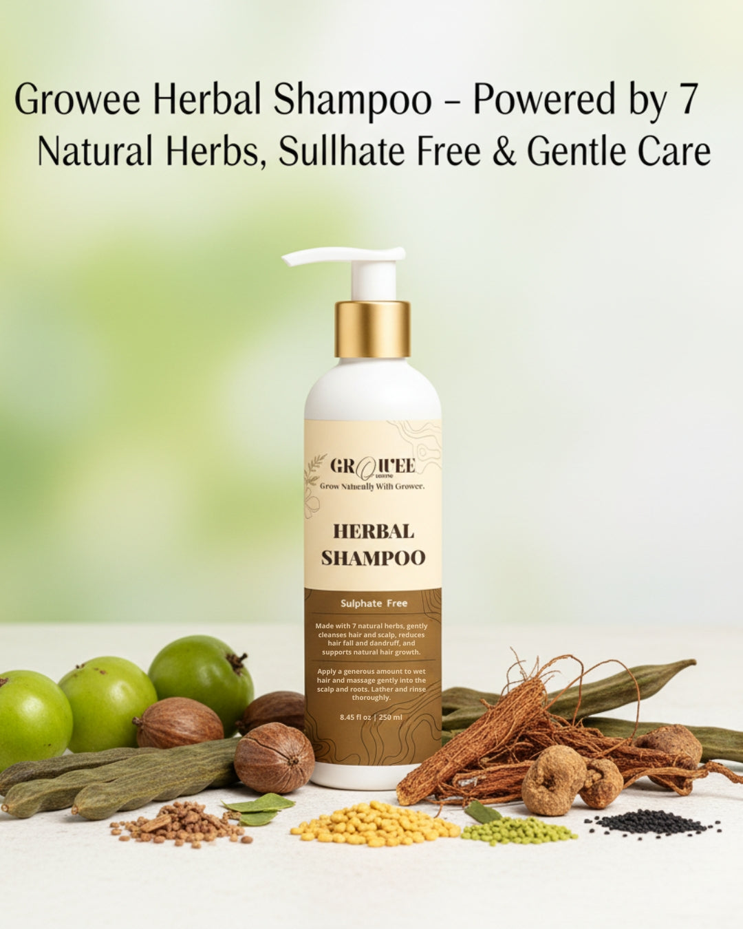 Growee 7 Herb Natural Sulphate-Free Shampoo – Amla, Reetha & Shikakai
